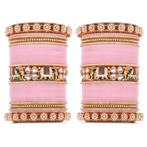 Bridal Chura with Pastel Colours and Kundan Elephant Kada