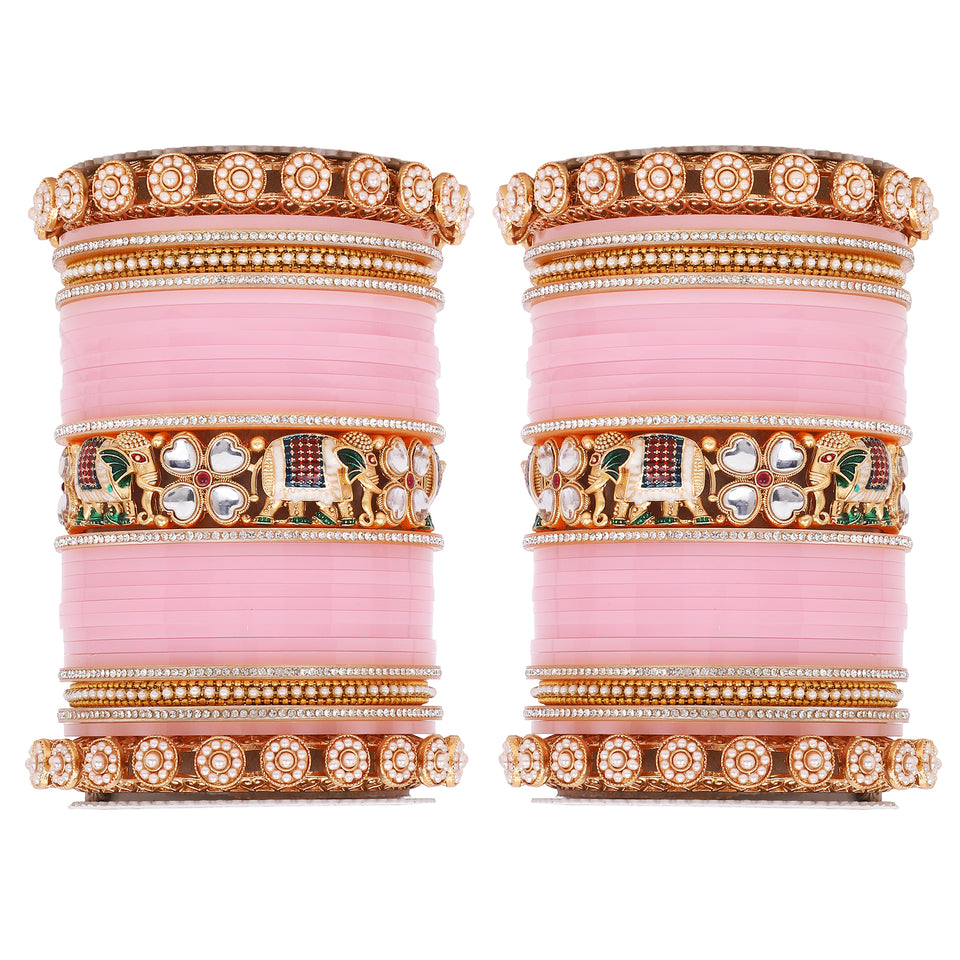 Bridal Chura with Pastel Colours and Kundan Elephant Kada