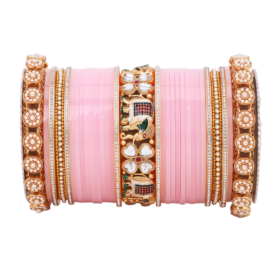 Bridal Chura with Pastel Colours and Kundan Elephant Kada