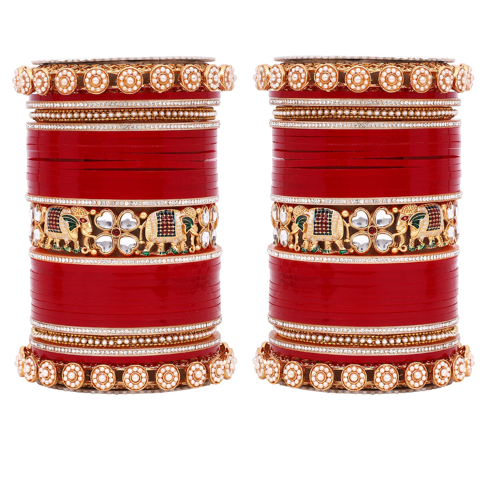 Bridal Chura with Pastel Colours and Kundan Elephant Kada