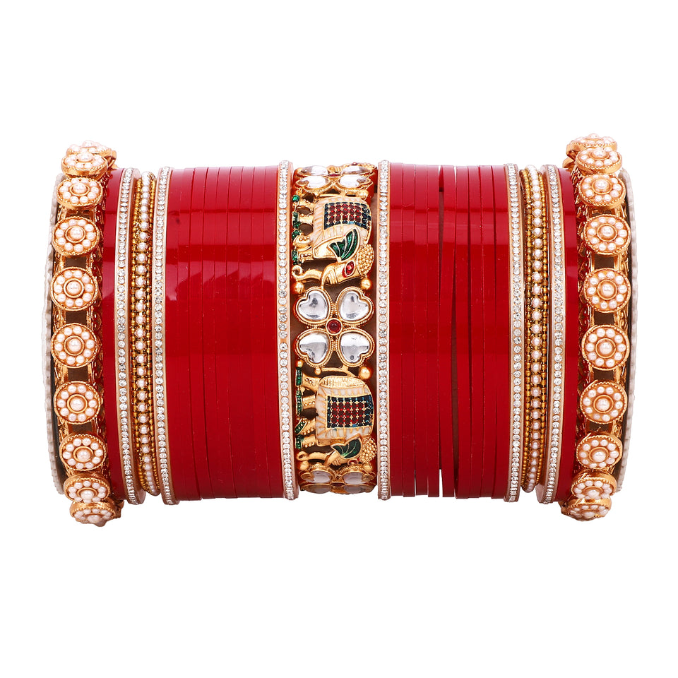 Bridal Chura with Pastel Colours and Kundan Elephant Kada