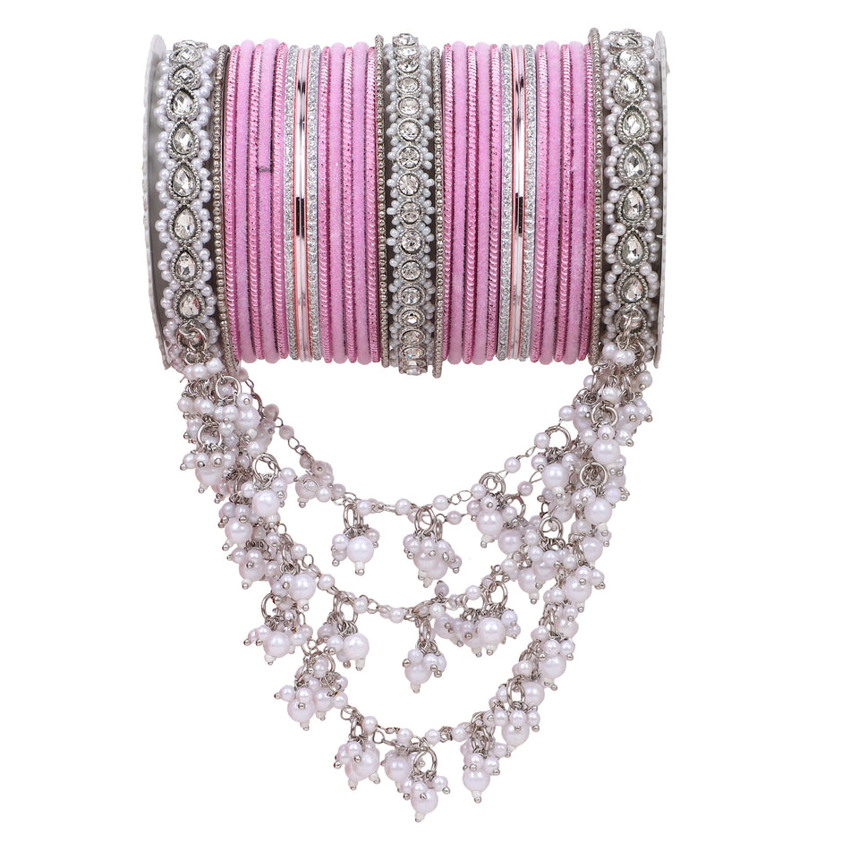 Bridal Jhoola Style Bangle set In Silver Toneby Leshya