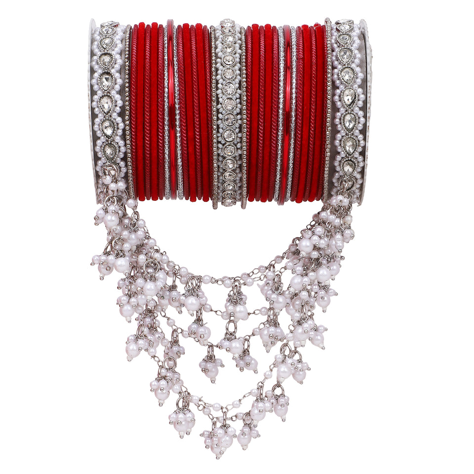 Bridal Jhoola Style Bangle set In Silver Toneby Leshya