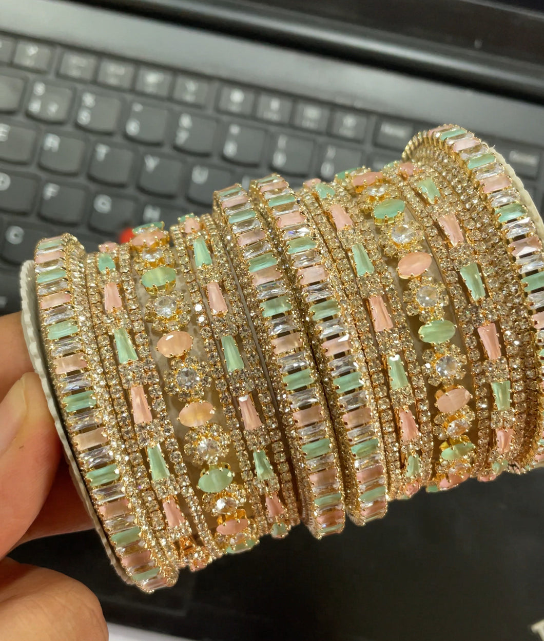 Pink Pista stone bangle set for the Bride