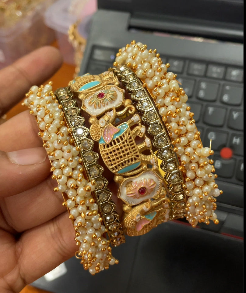 Bridal Gajra bangle set with Elephant kada by Leshya
