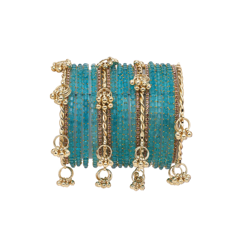Kashmiri Ghungroo with Glass bangles and stone bangles by Leshya