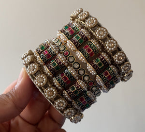 Traditional Gajra kada stone bangle set with Meenakari Work by Leshya