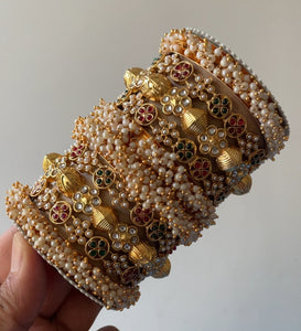 Traditional Gajra kada stone bangle set with Meenakari Work by Leshya