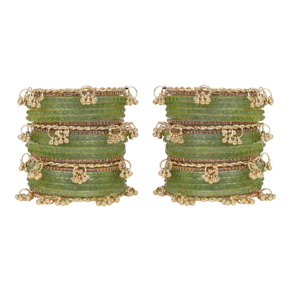 Kashmiri Ghungroo with Glass bangles and stone bangles by Leshya