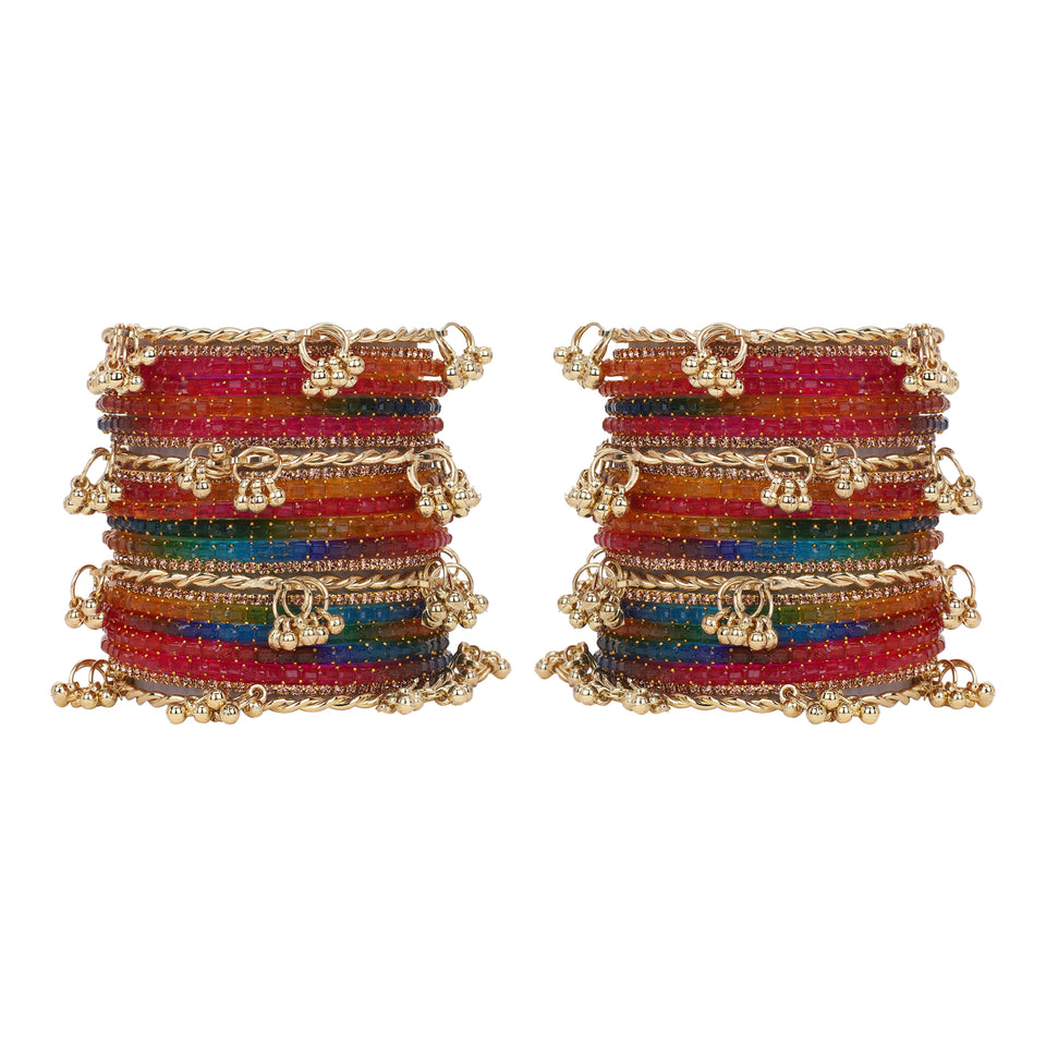 Kashmiri Ghungroo with Glass bangles and stone bangles by Leshya