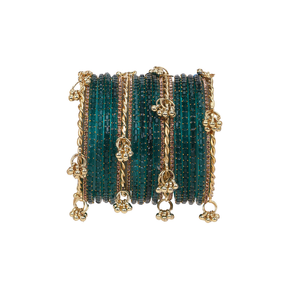 Kashmiri Ghungroo with Glass bangles and stone bangles by Leshya