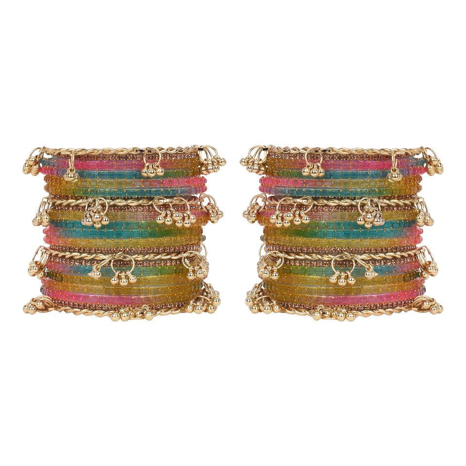 Kashmiri Ghungroo with Glass bangles and stone bangles by Leshya