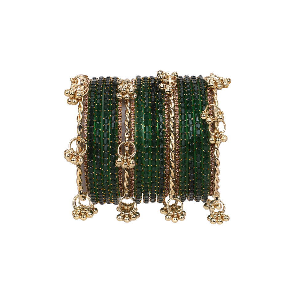 Kashmiri Ghungroo with Glass bangles and stone bangles by Leshya