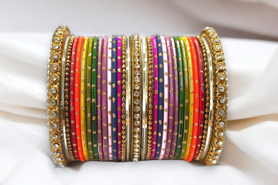 Multicoloured Traditional Style Bangle set for two hands by Leshya