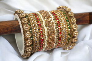 Traditional Red-Green Style Bangle set for two hands by Leshya