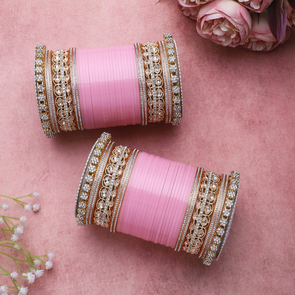 Bridal Chura with Rich Colours and Stone Pacheli Kada