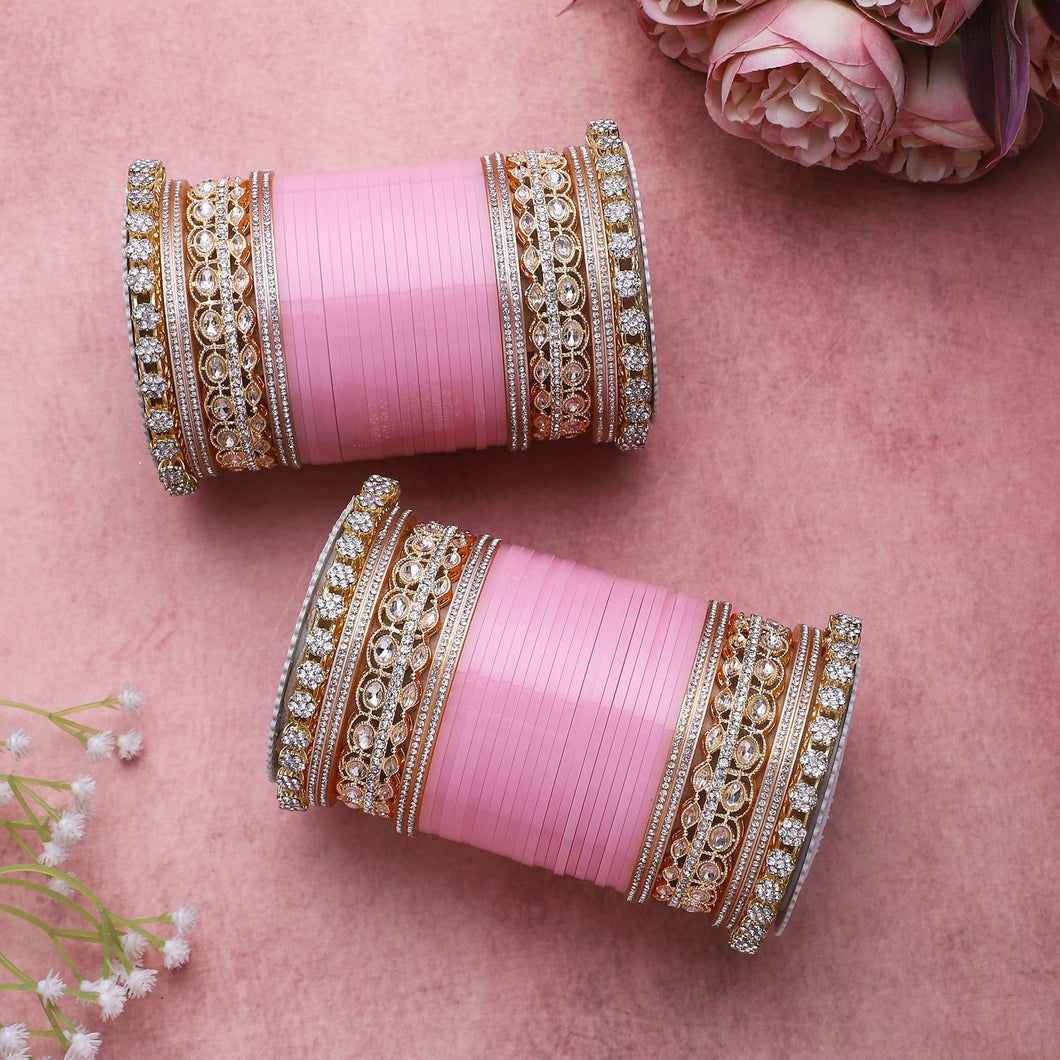 Bridal Chura with Rich Colours and Stone Pacheli Kada