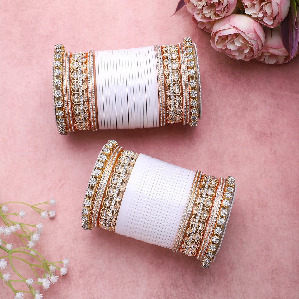 Bridal Chura with Rich Colours and Stone Pacheli Kada