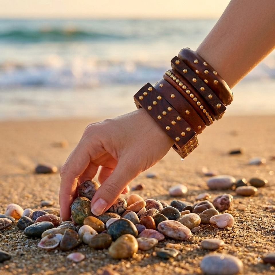 Modern Wooden Bangle Stack by Leshya