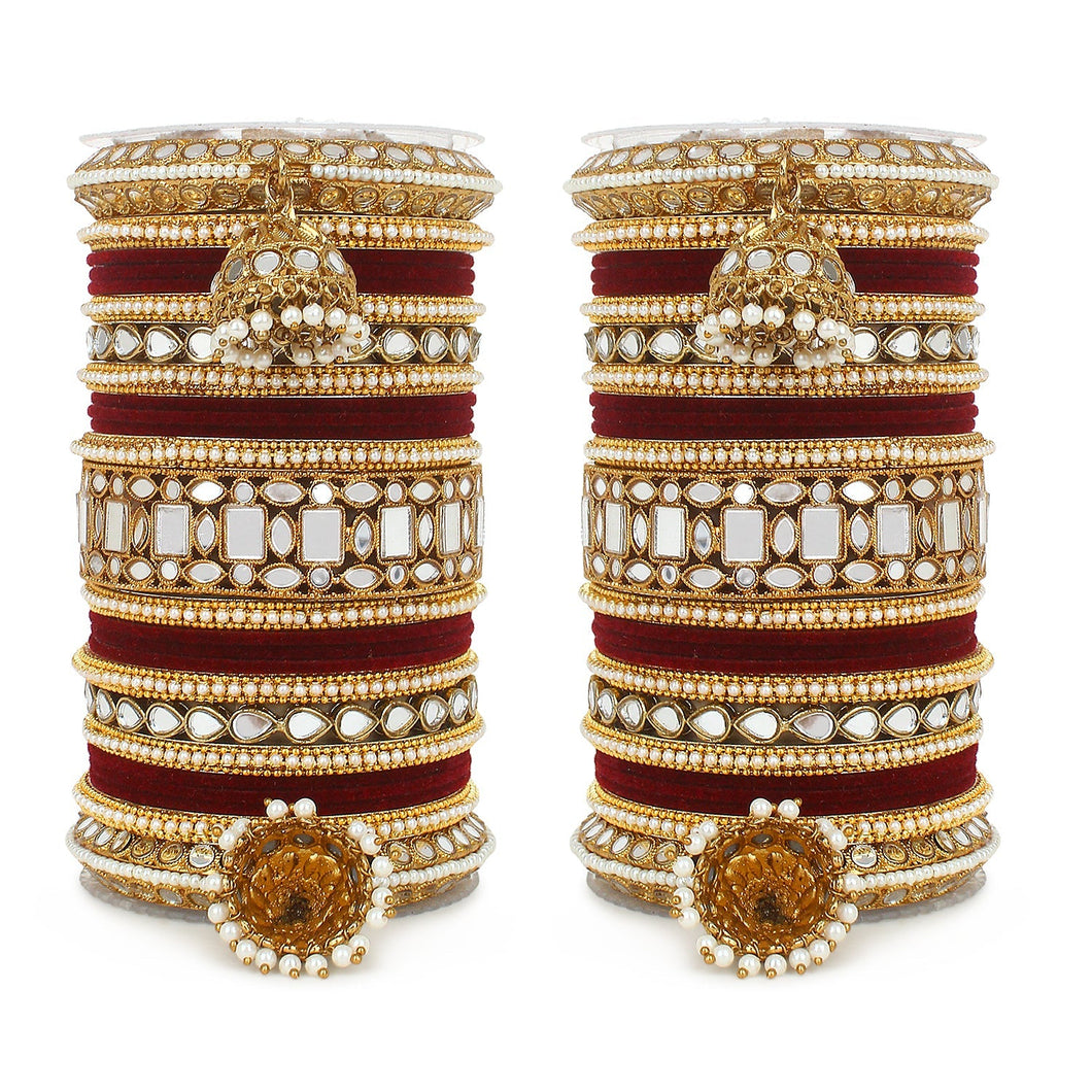 Traditional Mirror Bangle Set with Velvet Bangles with Jhumki by Leshya