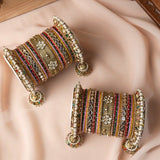 Multicoloured Jhumki Bangle with Jaaliwork Kada set by Leshya
