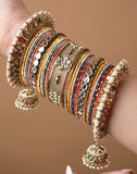 Multicoloured Jhumki Bangle with Jaaliwork Kada set by Leshya
