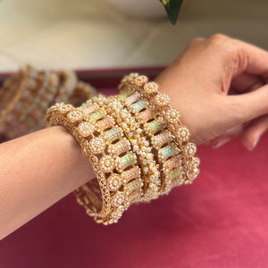 Bridal pastel kangan with Gajra Kada by Leshya for both hands
