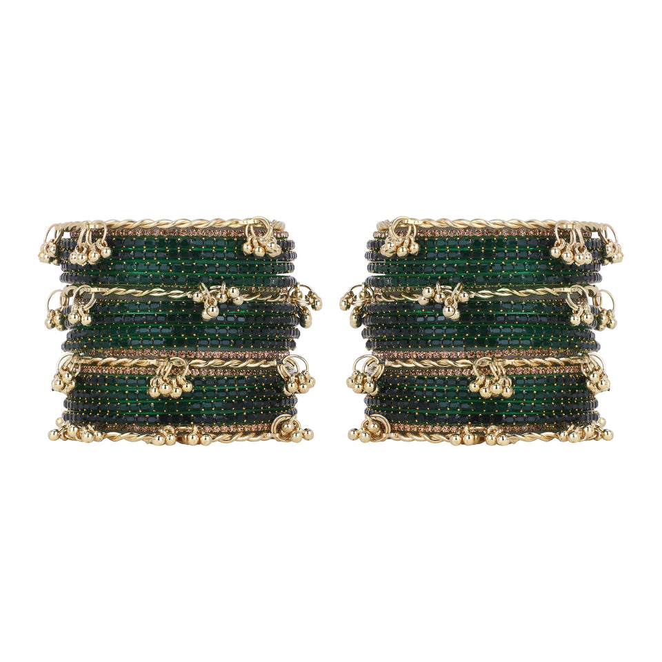 Kashmiri Ghungroo with Glass bangles and stone bangles by Leshya