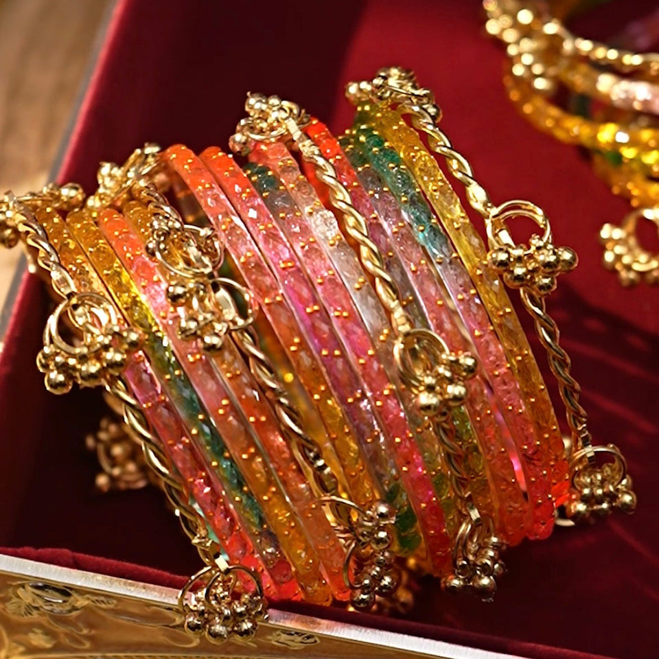Kashmiri Ghungroo with Glass bangles and stone bangles by Leshya