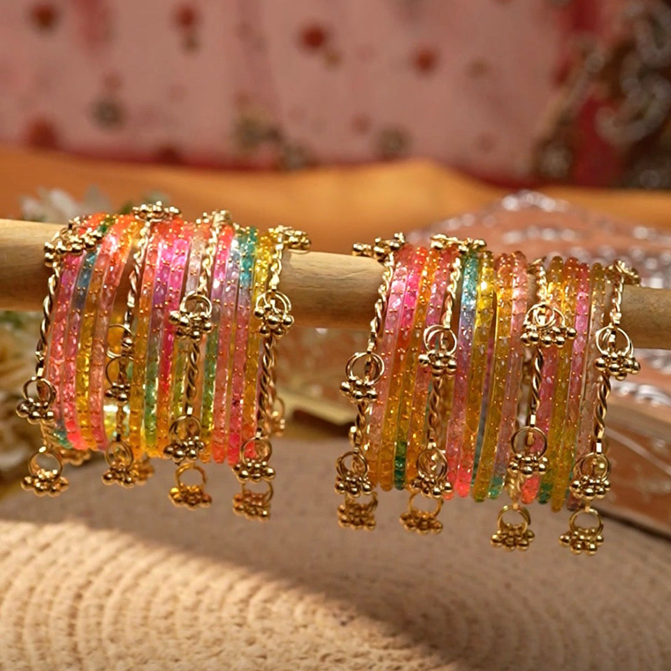 Kashmiri Ghungroo with Glass bangles and stone bangles by Leshya