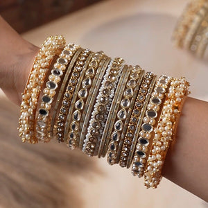 Bridal Stone Bangle Set with Gajra and mirror kada by Leshya