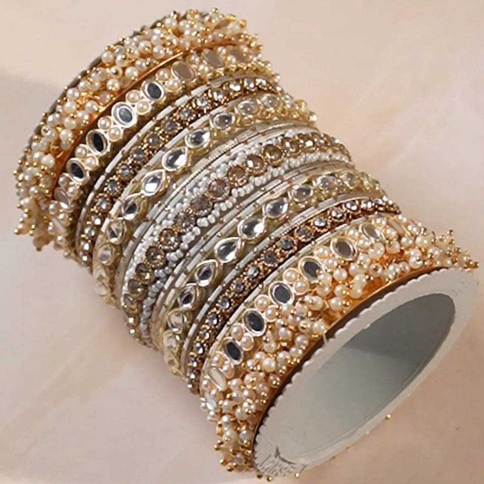 Bridal Stone Bangle Set with Gajra and mirror kada by Leshya