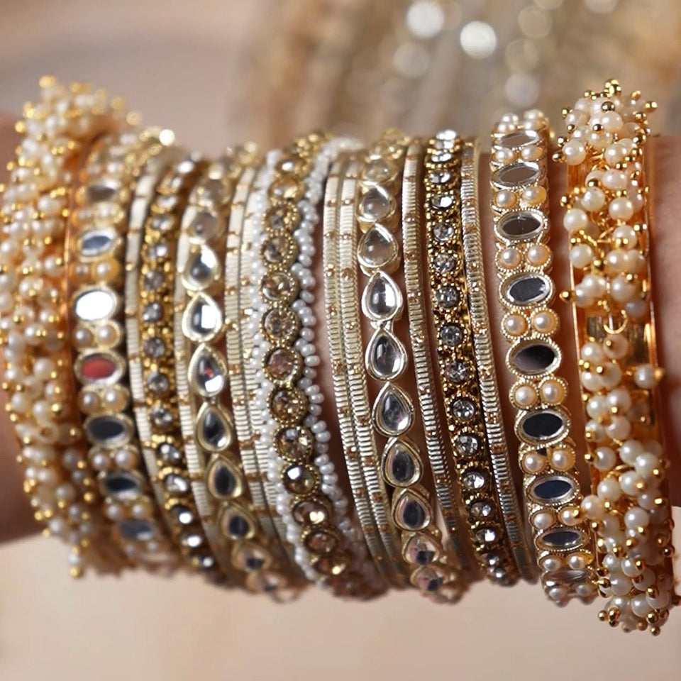 Bridal Stone Bangle Set with Gajra and mirror kada by Leshya