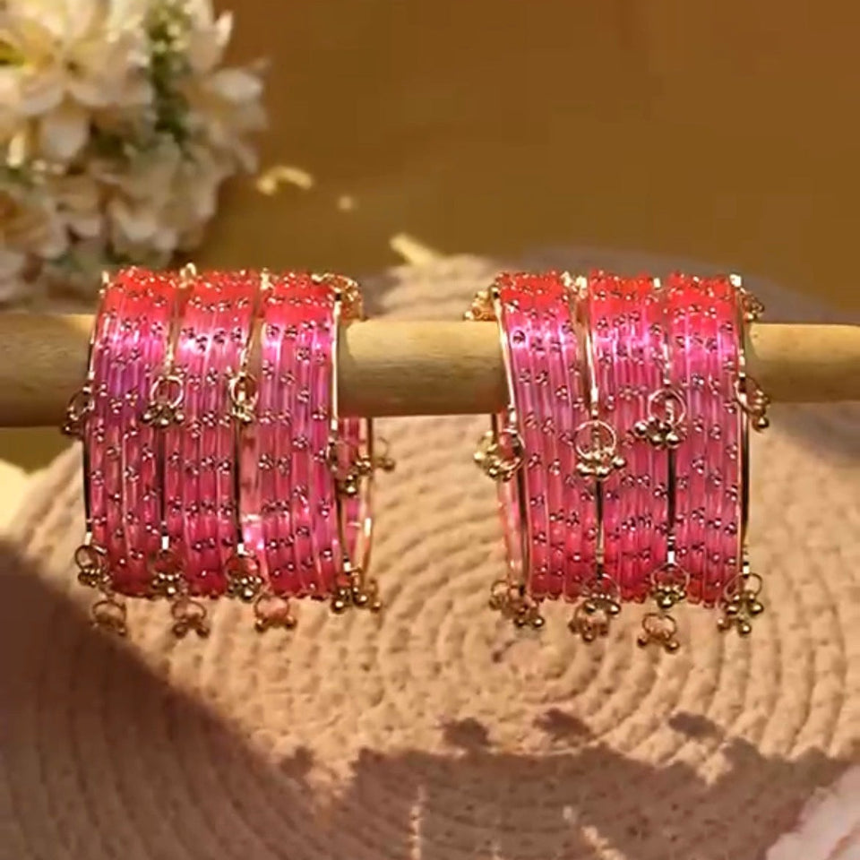 Kashmiri Ghungroo with Glass bangles by Leshya (Gulabi)