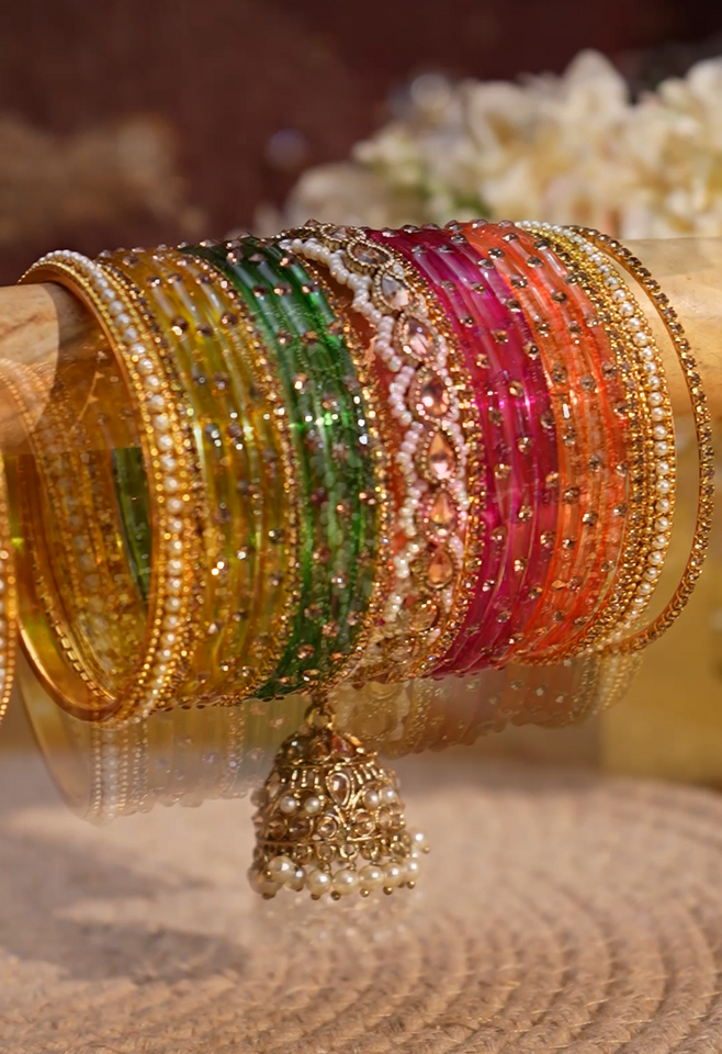 Bridal Jhumki Style Bangle set for two hands by Leshya (Glass)