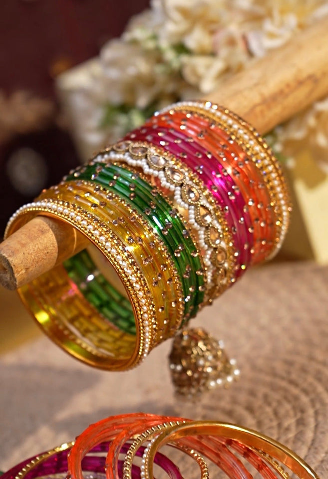 Bridal Jhumki Style Bangle set for two hands by Leshya (Glass)