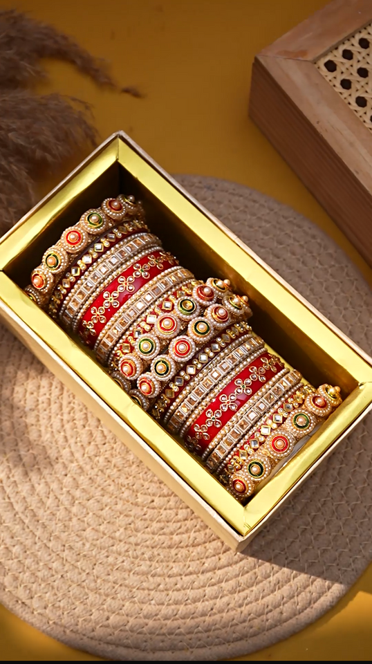 Traditional Rajasthani Bridal Chura with pacheli kada by Leshya