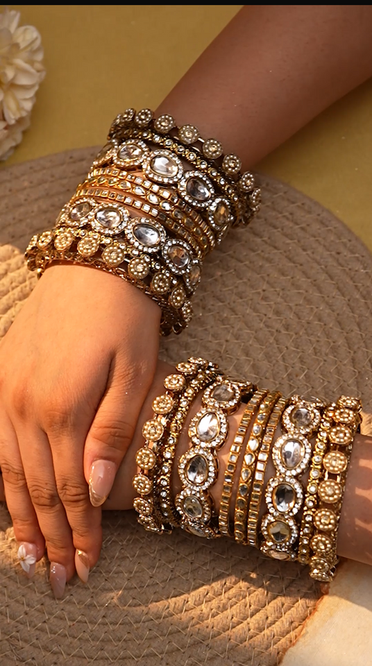 Traditional Kundan Kada set for two hands by Leshya