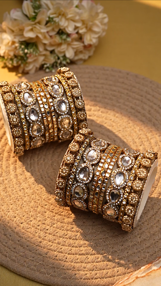 Traditional Kundan Kada set for two hands by Leshya