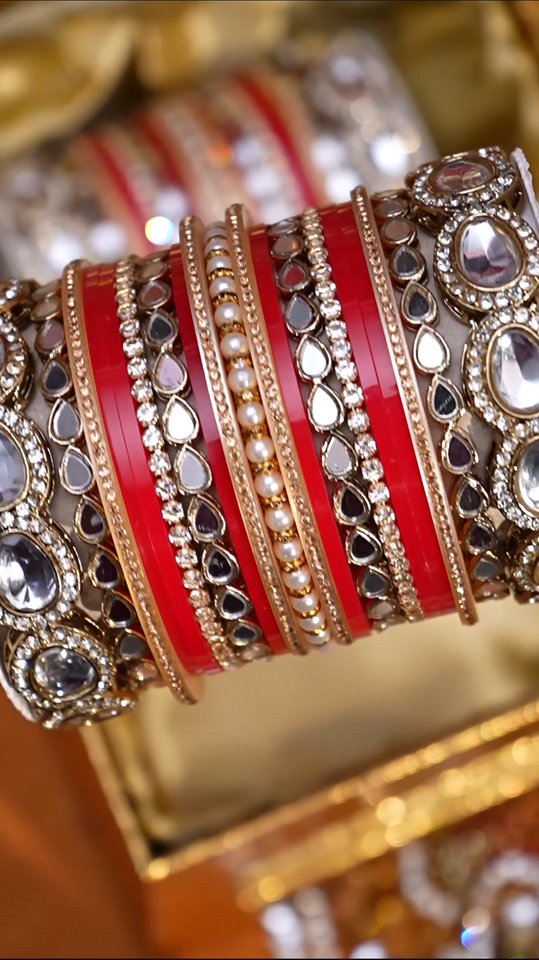 Bridal Chura with Ambi shaped Kundan Kada