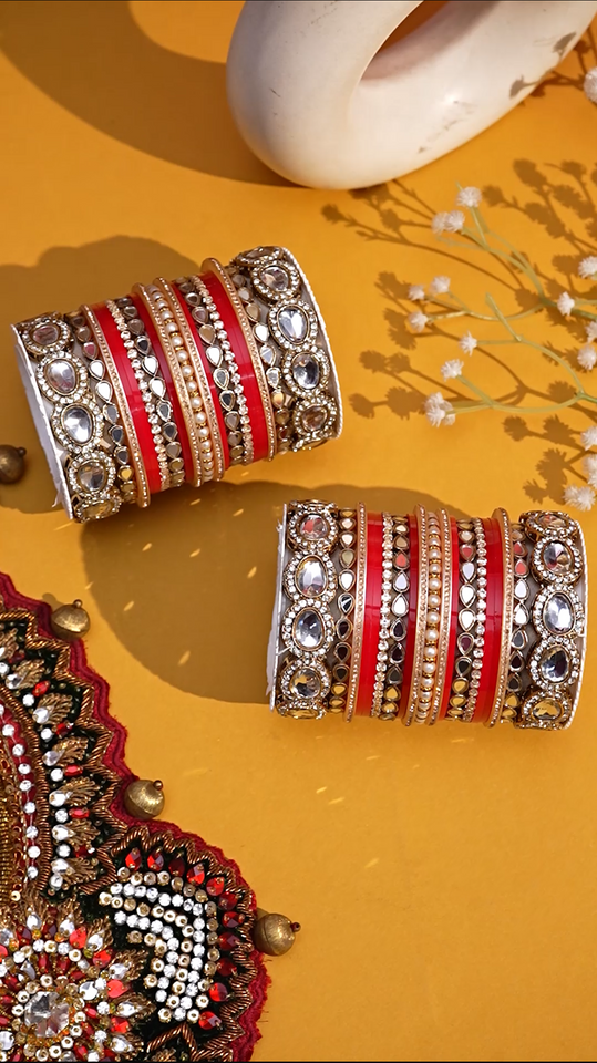 Bridal Chura with Ambi shaped Kundan Kada