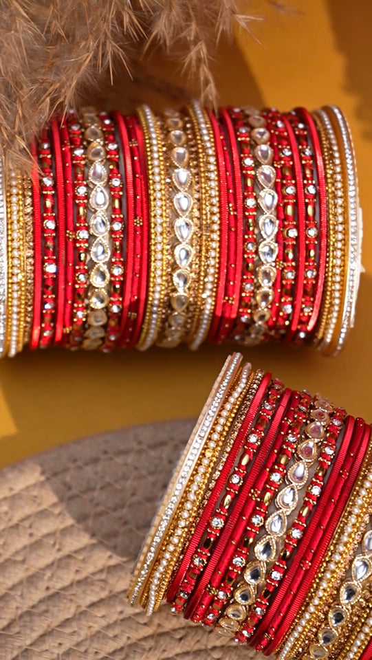 Bridal Bangle Set with Kundan Kangan by Leshya (Karva)
