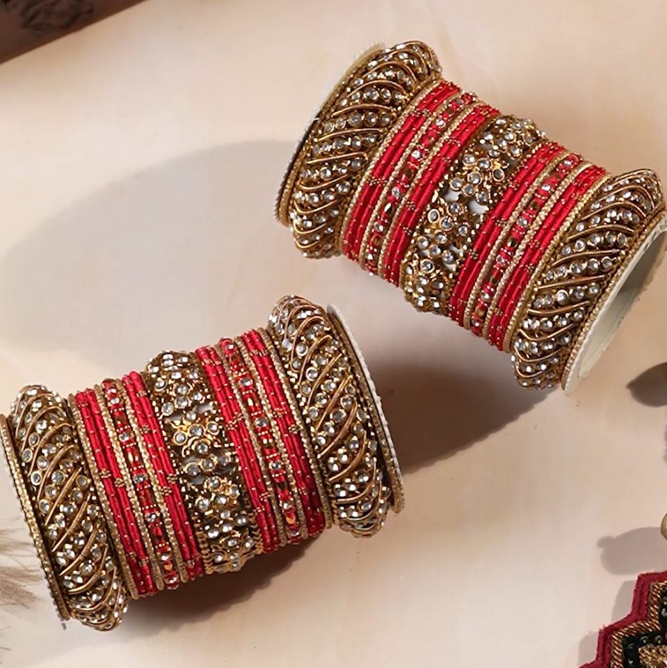 Set of 2 Traditional Colored Silk Thread Bangle Set (Karva)