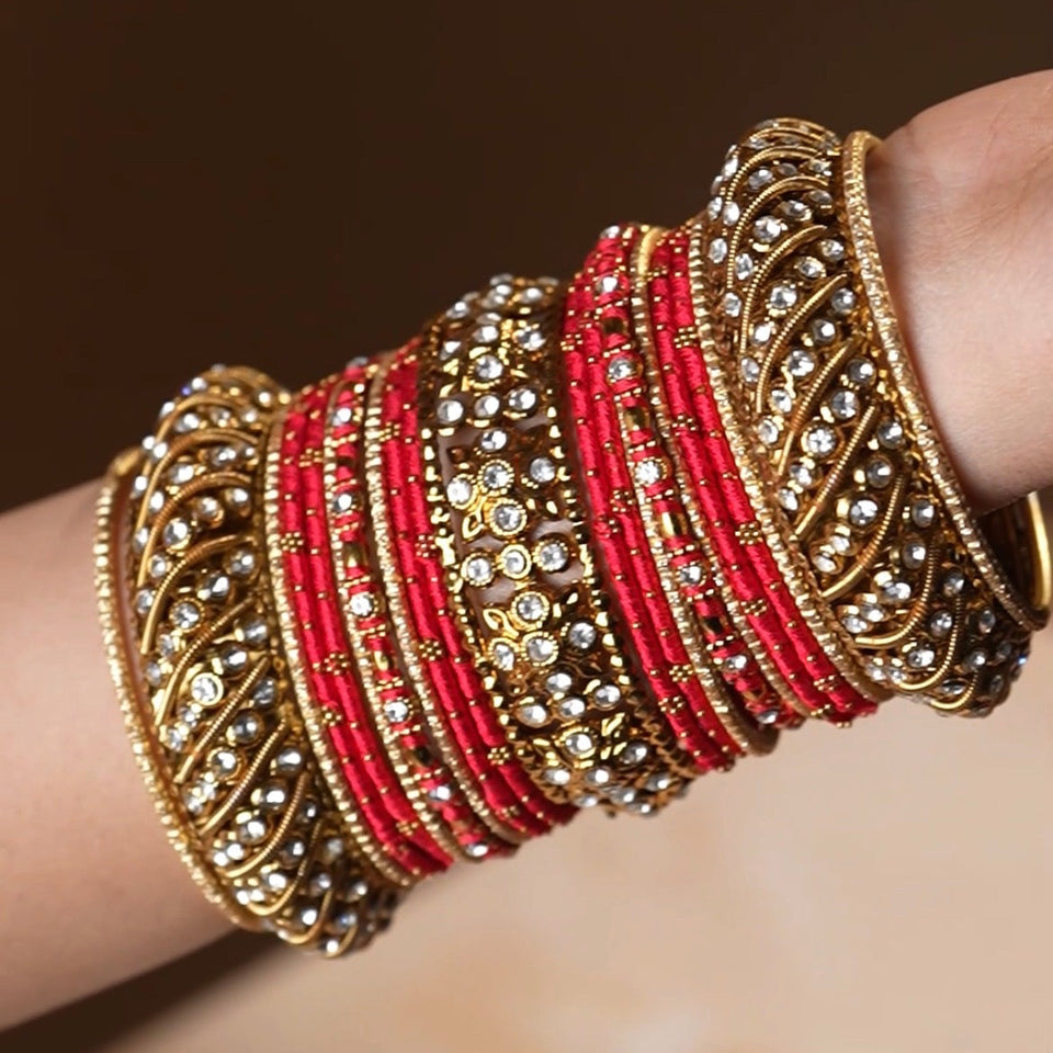 Set of 2 Traditional Colored Silk Thread Bangle Set (Karva)