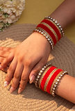 Traditional Velvet Bangle Set by Leshya with Stone Kadas for Women