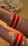 Traditional Velvet Bangle Set by Leshya with Stone Kadas for Women