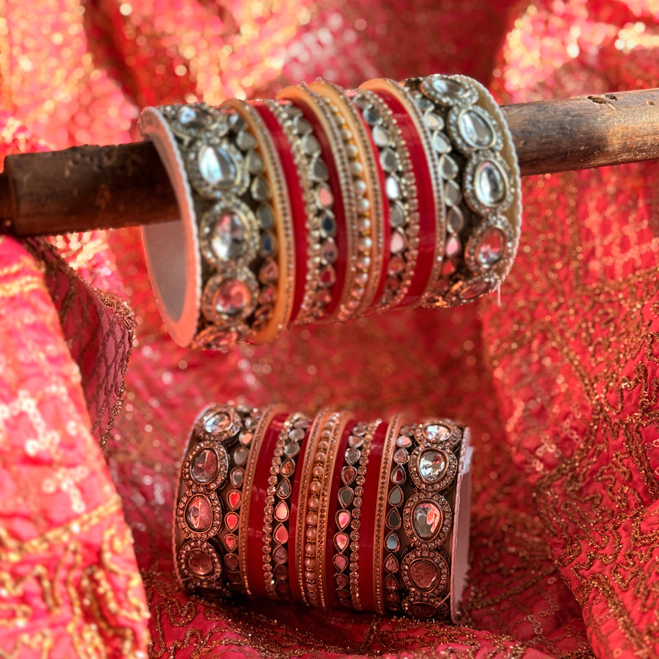 Bridal Chura with Ambi shaped Kundan Kada