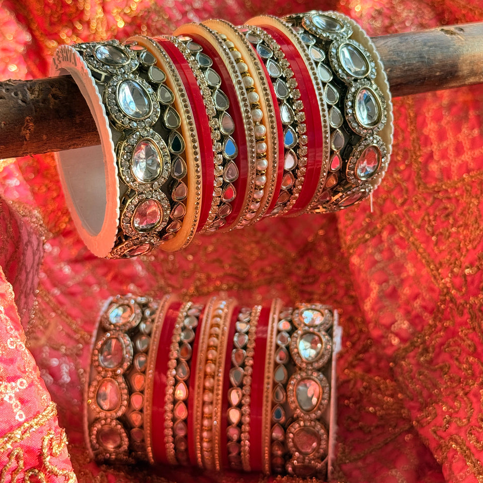 Bridal Chura with Ambi shaped Kundan Kada