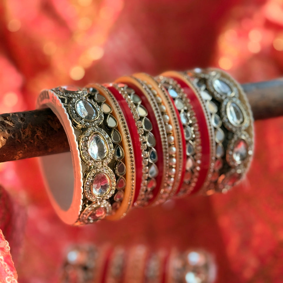 Bridal Chura with Ambi shaped Kundan Kada