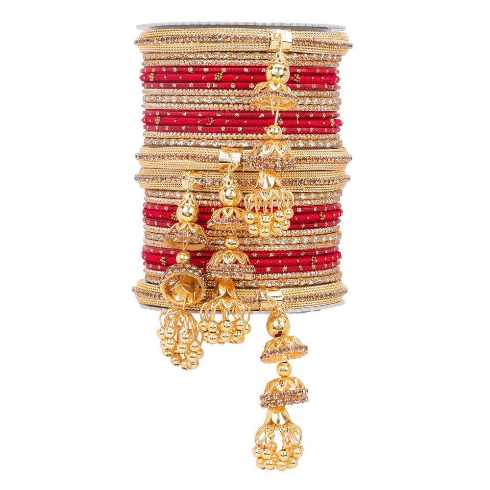 Traditional Jhumki Bangle set by Leshya with golden Dotted bangle
